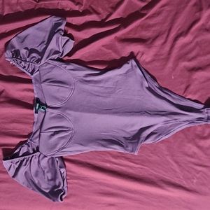 Forever 21 dusty purple knit sweetheart with puff sleeve bodysuit 💜